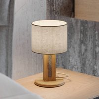 Elobra Bordslampa Chile S, ek/granit, tyg, trä, höjd 30 cm