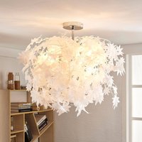 Lindby taklampa Maple, Ø 70 cm, krom, vit, textil