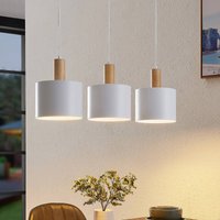 Lindby pendant light Kadir, 73 cm, 3-bulb, white, wood