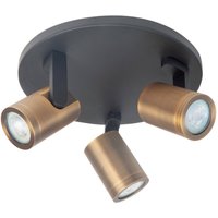 HighLight Spot pour plafond Halo, noir/laiton bruni Ø 25 cm à 3 lampes.