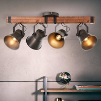 Brilliant Spot pour plafond Decca, longueur 78 cm, noir/bois, 4 lampes