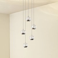 Lucande LED-pendellampa Hayley, Ø 30 cm, 5 lampor, krom, glas