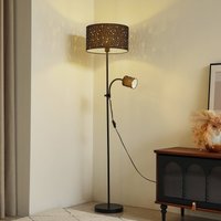 Lindby Melanie floor lamp, black, fabric, Ø 36 cm, 2-bulb.