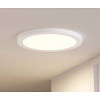 Prios LED-taklampa Aureka, rörelsevakt, Ø 33 cm, vit