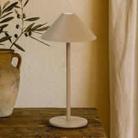 FH Lighting Lampe à poser LED rechargeable Prato, gris-beige, hauteur 25 cm, métal IP54
