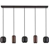 Brilliant Jane hanging light, length 102 cm, black/brown/green, 5-bulb.