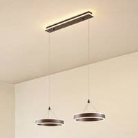 Lucande LED pendant light Kolo, 86 cm, 2-bulb, brown, dimmable