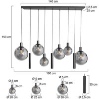 Steinhauer Bollique pendant light, black, 9-bulb design, long, glass, metal