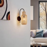 Lindby Venora wall light, height 43 cm, black, wood, bamboo