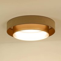 Duolla LED-taklampa Luneta, sammet beige/guld, Ø 60 cm, 3-stegs dimbar
