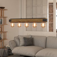 EGLO Layham hanging light, black/light wood, length 96 cm, 5-bulb.