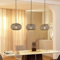 Lindby pendant light Nerys, 3-bulb, black, bamboo, 1,120 cm
