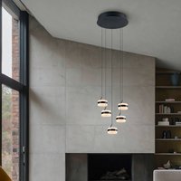 Trio Lighting LED-pendellampa Dios, nickelfärgad, Ø 45 cm, CCT, 5 lampor