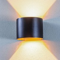 Lindby LED utomhusvägglampa Nivar, rund, svart/guld, IP54