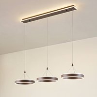 Lucande LED hanging light Kolo, 114 cm, 3-bulb, brown, dimmable