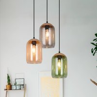 Trio Lighting Cork pendant light, multicoloured, Ø 30 cm, 3-bulb, glass/cork