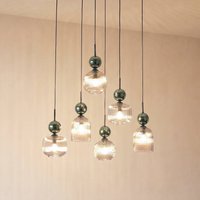 TK Lighting Sophia hanging light, 6-bulb, cognac/green, 65 cm long, E14