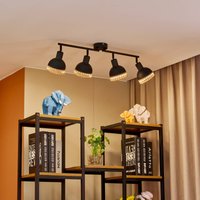 Lindby Lonnaris spotlight, rattan, black, 4-bulb.