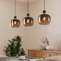 EGLO Hängampa Oilella, svartbrun, längd 95 cm, glas, 3 lampor.