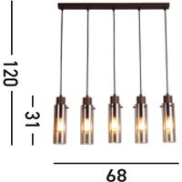 Searchlight Sweden II pendant light, 5-bulb, long, steel, glass, E27