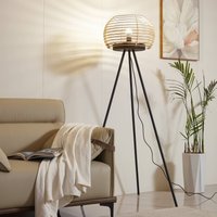 Lampe sur pied Lindby Ediz, noir, bois, hauteur 159 cm, E27