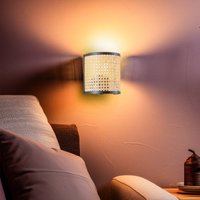 Lindby wall light Yaelle, 20 cm high, rattan, black, E27