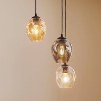EMIBIG LIGHTING Suspension Starla, verre graphite/ambre/clair, à 3 lampes, ronde