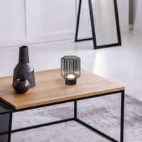 Reality Leuchten Lampe à poser LED rechargeable Lord, noir/fumée, hauteur 19,5 cm, verre