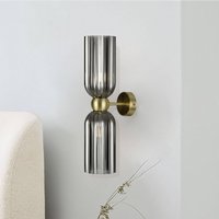 Maytoni vägglampa Antic, 2 lampor, guld/grå, glas