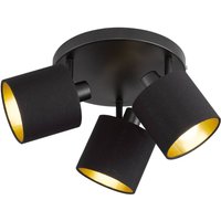 Reality Leuchten Spot pour plafond Tommy, noir/or, Ø 25 cm, 3 lampes, tissu