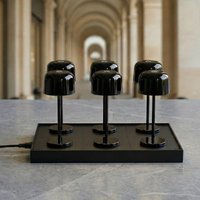 Lucande LED-batteridriven bordslampa Quill, svart, 6-pack, laddningsstation