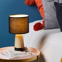 COREP Baltik table lamp, black/light wood, 33 cm, metal/cotton
