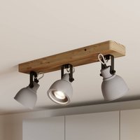 Lindby Spot Mitis, 50 cm, 3-bulb, grey, wood, concrete, GU10