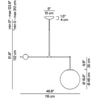 Luceplan Malamata hanging light brass, 119 cm