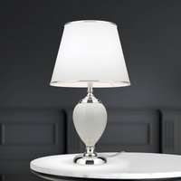 ORION Ovum table lamp, white/chrome, height 48 cm, ceramic/chintz