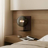 Lucande Veloura wall light, height 30 cm, glass, wood, USB