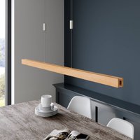 Quitani LED-hängande lampa Alin, längd 138 cm, naturlig ek