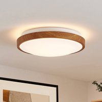 Lindby LED-taklampa Mynte, Ø30cm, trälook, plast