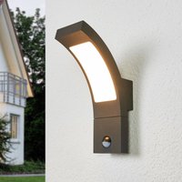 Lucande LED-utomhusvägglampa Juvia, sensor, 27 cm, grå, IP54