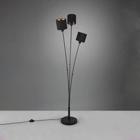 Reality Leuchten Tommy floor lamp, black/gold, height 150 cm, 3-bulb fabric