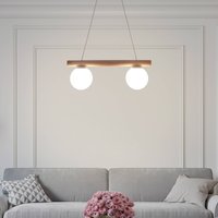 HELAM Woodstock pendant light, sand-coloured, wood/metal, 2-bulb,