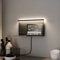 Paulmann LED-vägglampa Jarina svart 35 cm hylla USB-port