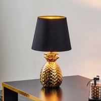 Reality Leuchten Ståtlig bordslampa i keramik Pineapple, guld-svart