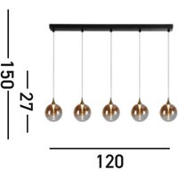 Searchlight LED pendant light Alchemy, 5-bulb, black, amber, glass