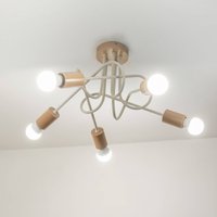 HELAM Oxford ceiling lamp, sand beige, wood, metal, 5-bulb, Ø 47 cm
