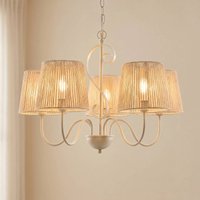 Lucande Eugenia chandelier, 5-bulb, rope, Ø 65 cm, beige