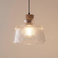 Hængelampe Asta, egetræ/glas, Ø 28 cm, E27