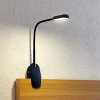 Prios LED clip-on light Najari, black, rechargeable battery, USB, 51 cm