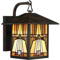 QUOIZEL Inglenook utomhusvägglampa, färgat glas, H 31,4 cm
