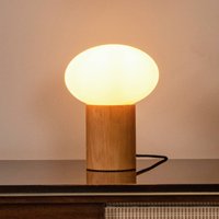 Lucide lampe à poser Birtle, hauteur 38 cm, blanc/bois clair, bois/verre